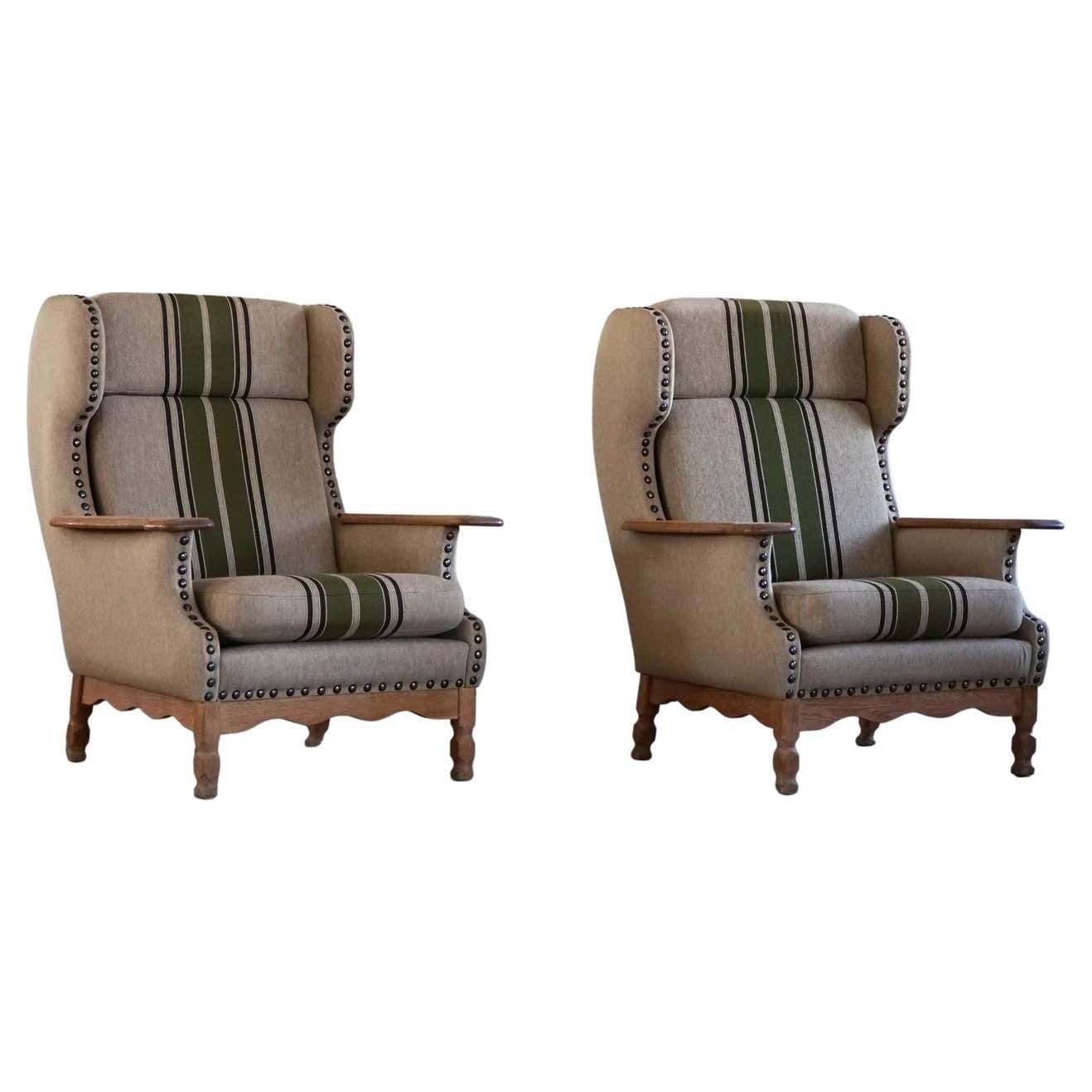 Pair Of Danish Modern Highback Lounge Chairs In Style Of Henning Kjærnulf, 1960s