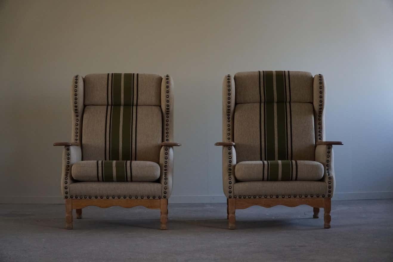 photo buy Pair Of Danish Modern Highback Lounge Chairs In Style Of Henning Kjærnulf, 1960s