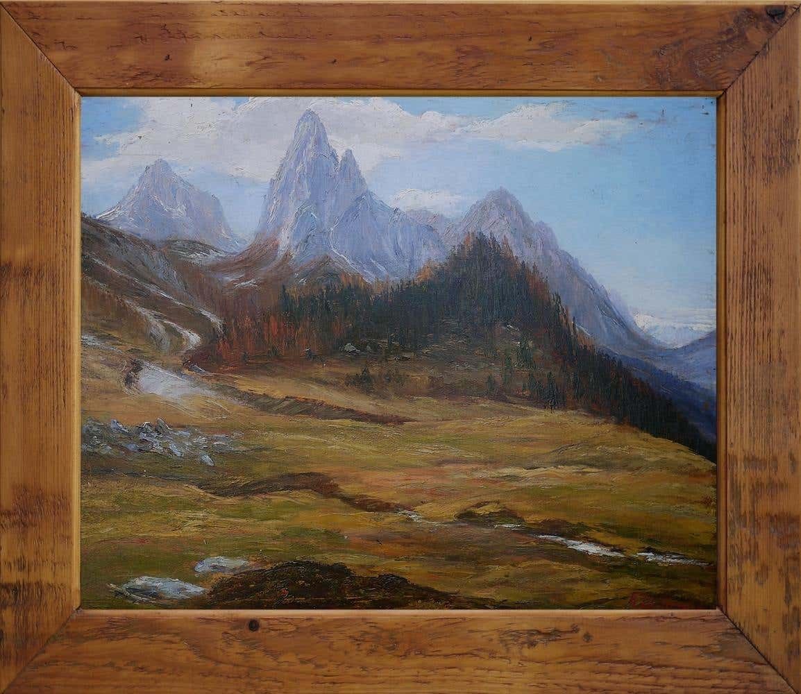 Oil Painting, Dolomites, "Monte Tuglia", Marcelliano Canciani, 1910s photo for sale