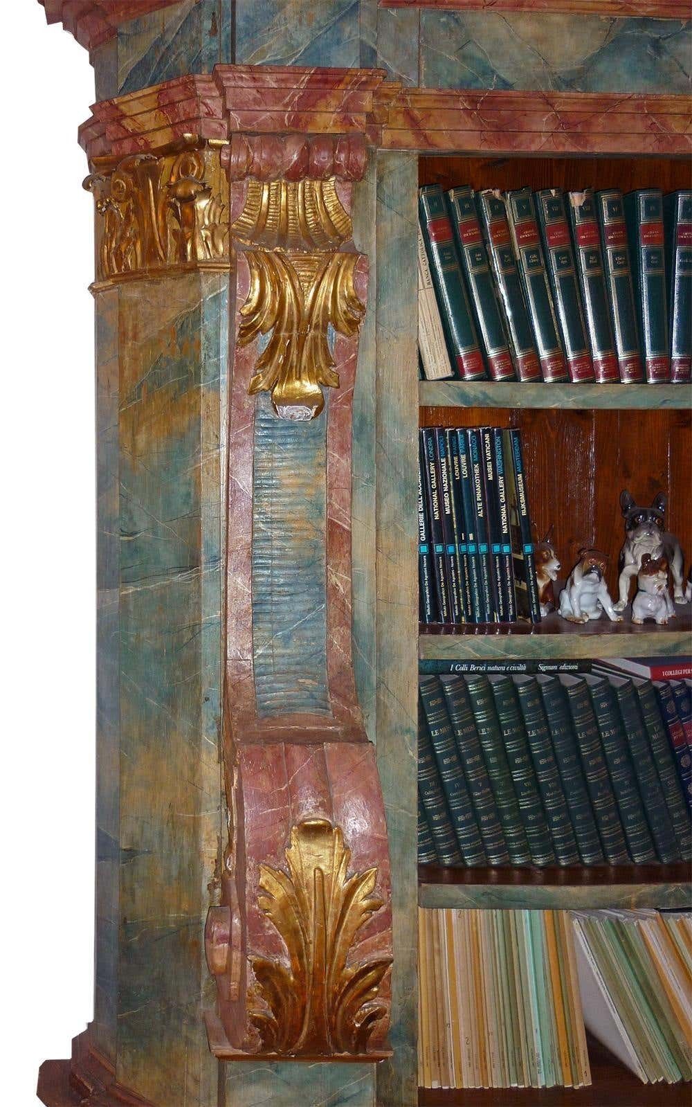 Exceptional Painted Bookcase With Gold Leaf Carvings photo for sale
