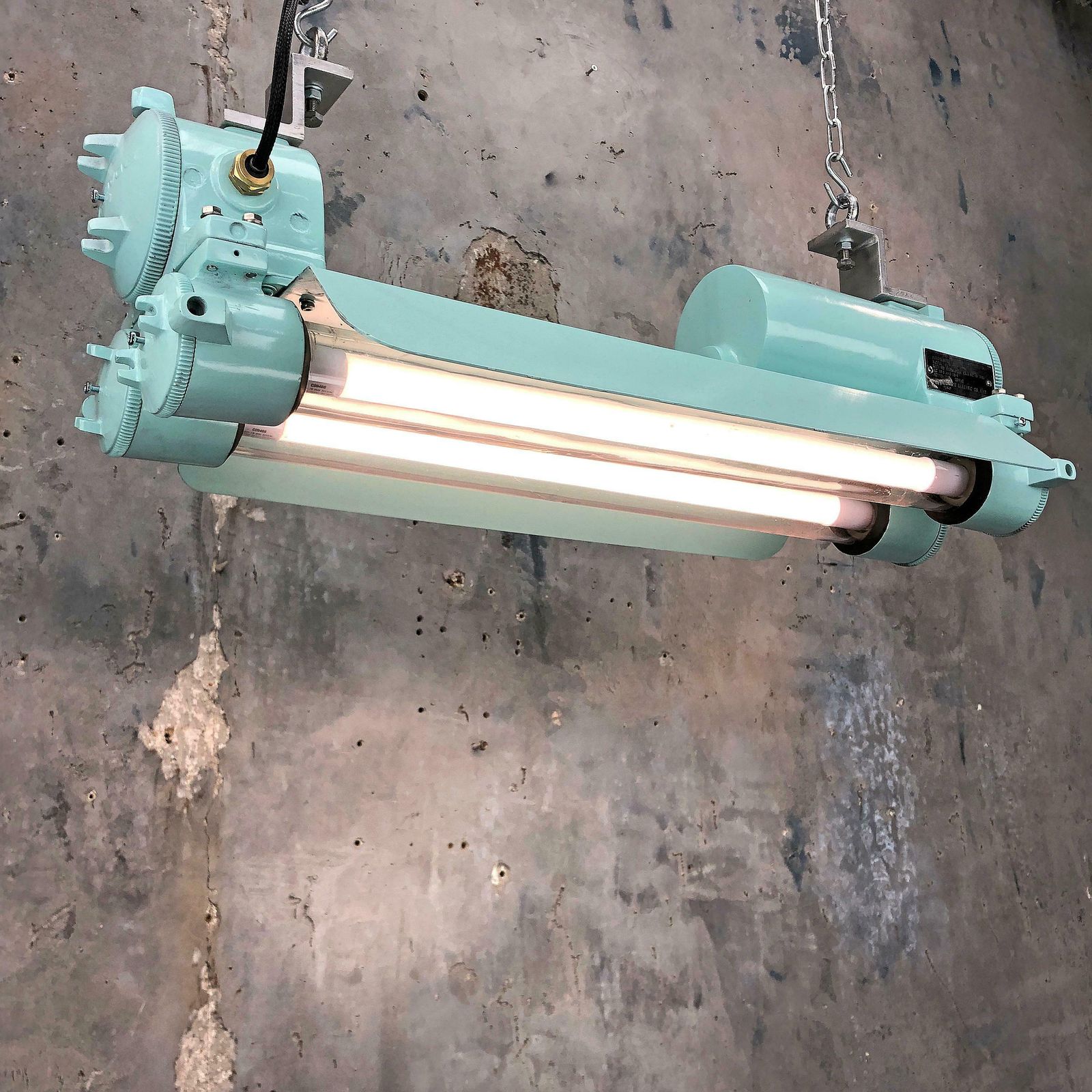 photo furniture 1970s Cast Aluminum, Brass And Glass Industrial Flame Proof Led Strip Light