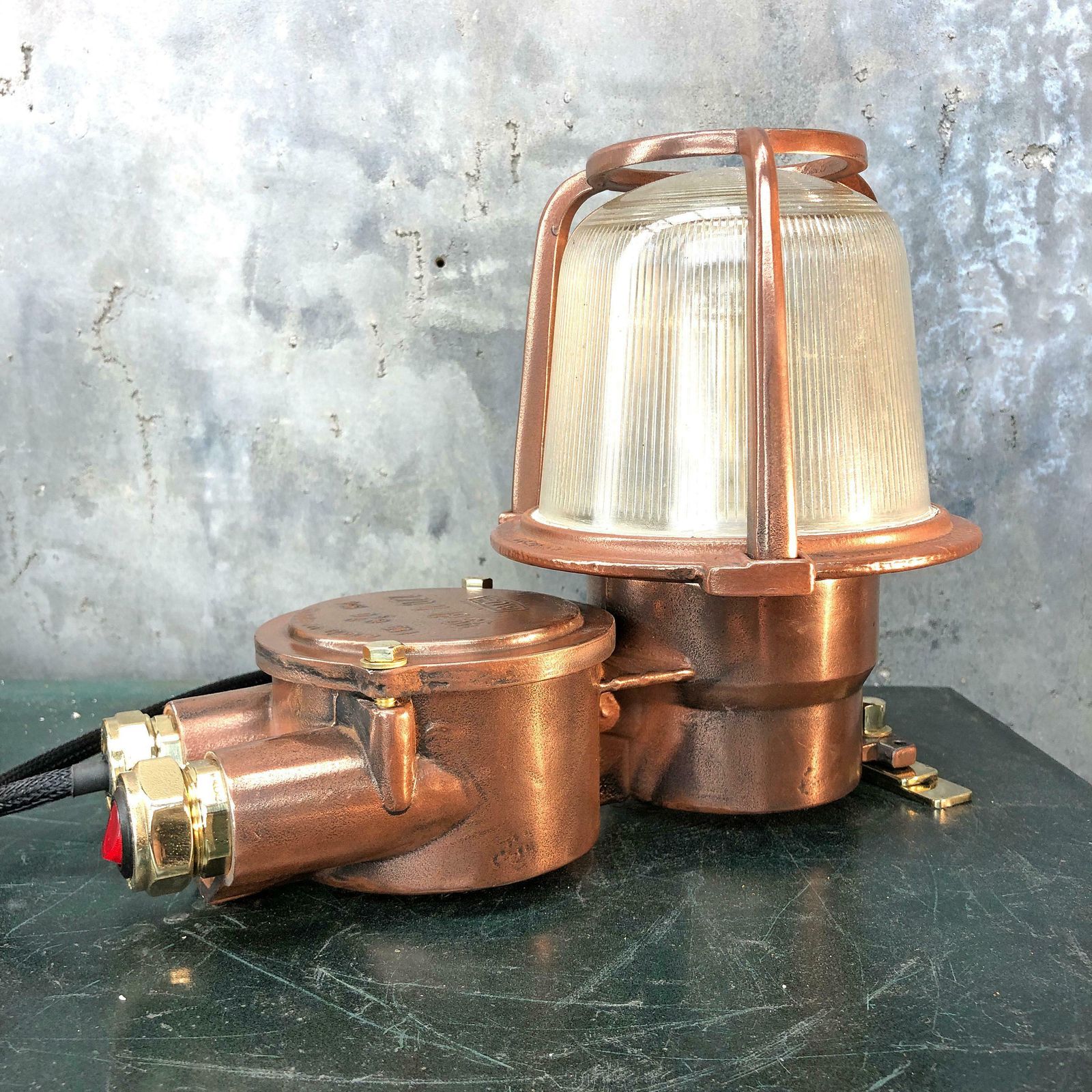 1970s German Eow Gdr Copper, Brass And Holophane Glass Wall Light / Table Lamp photo furniture