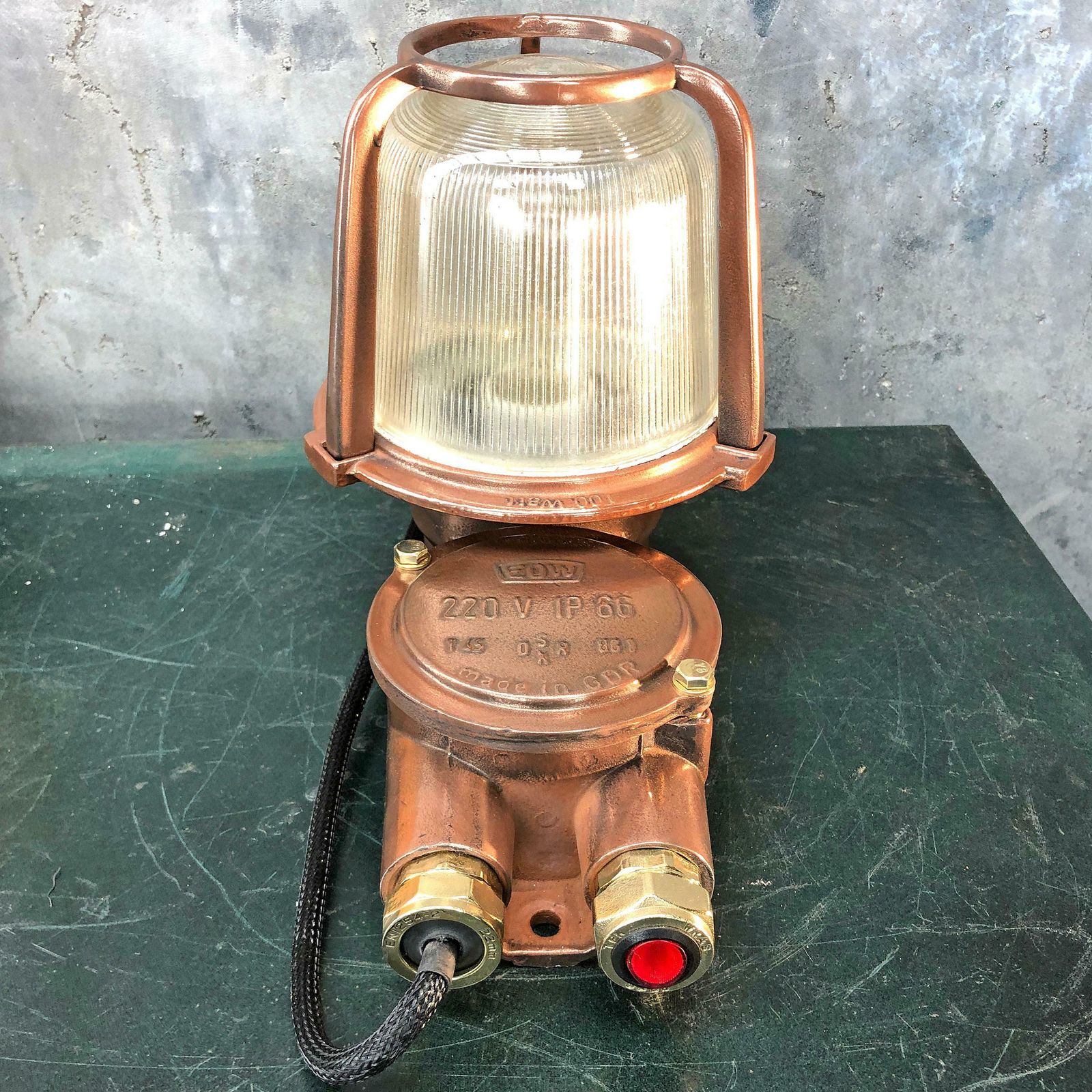 350.0 1970s German Eow Gdr Copper, Brass And Holophane Glass Wall Light / Table Lamp photo