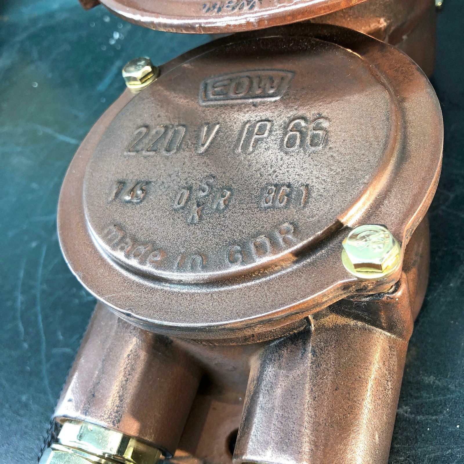 photo buy 1970s German Eow Gdr Copper, Brass And Holophane Glass Wall Light / Table Lamp