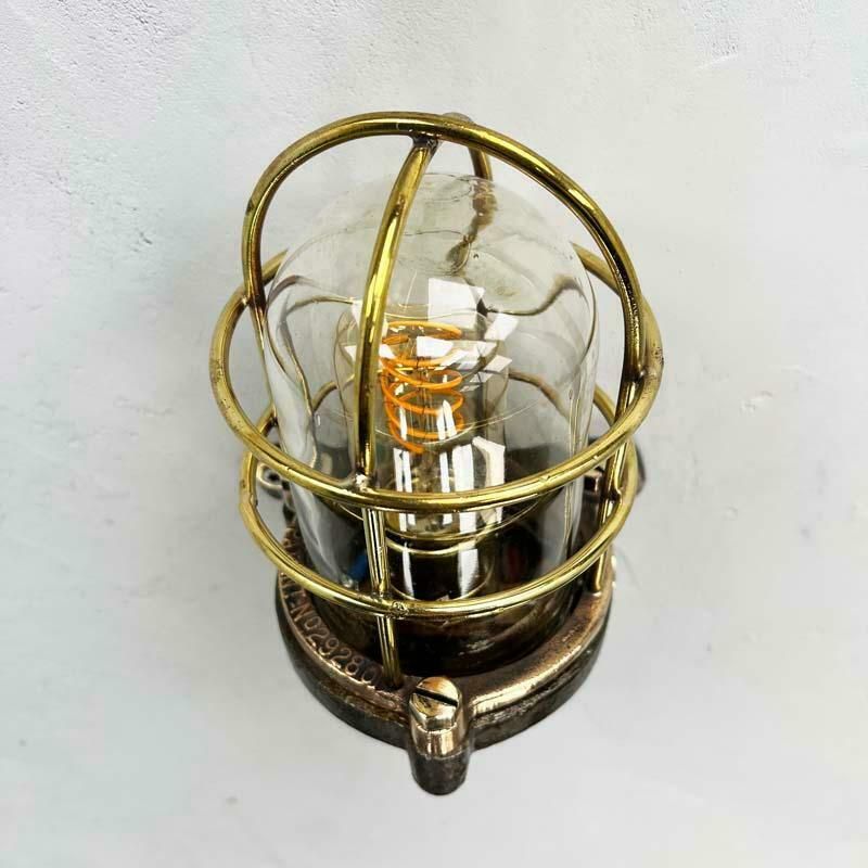 Late Century British Cast Steel, Brass & Bronze Wall Light, Cage & Glass Shade photo vinterior