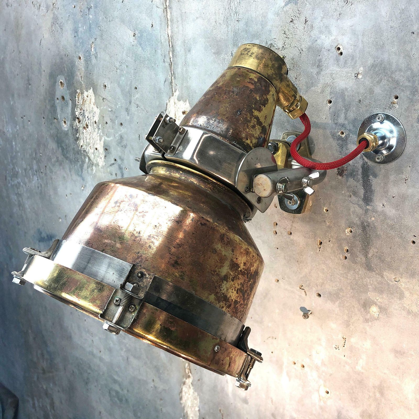 1960s Japanese Spun Brass And Aluminum Architectural Wall Washer Uplighter photo vintage