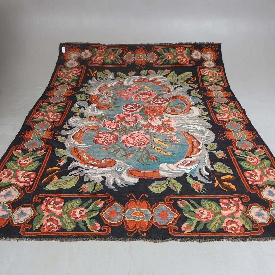 Handmade Kilim Rug Traditional Floral Carpet Livingroom Moldavian Kelim Brown photo vinterior