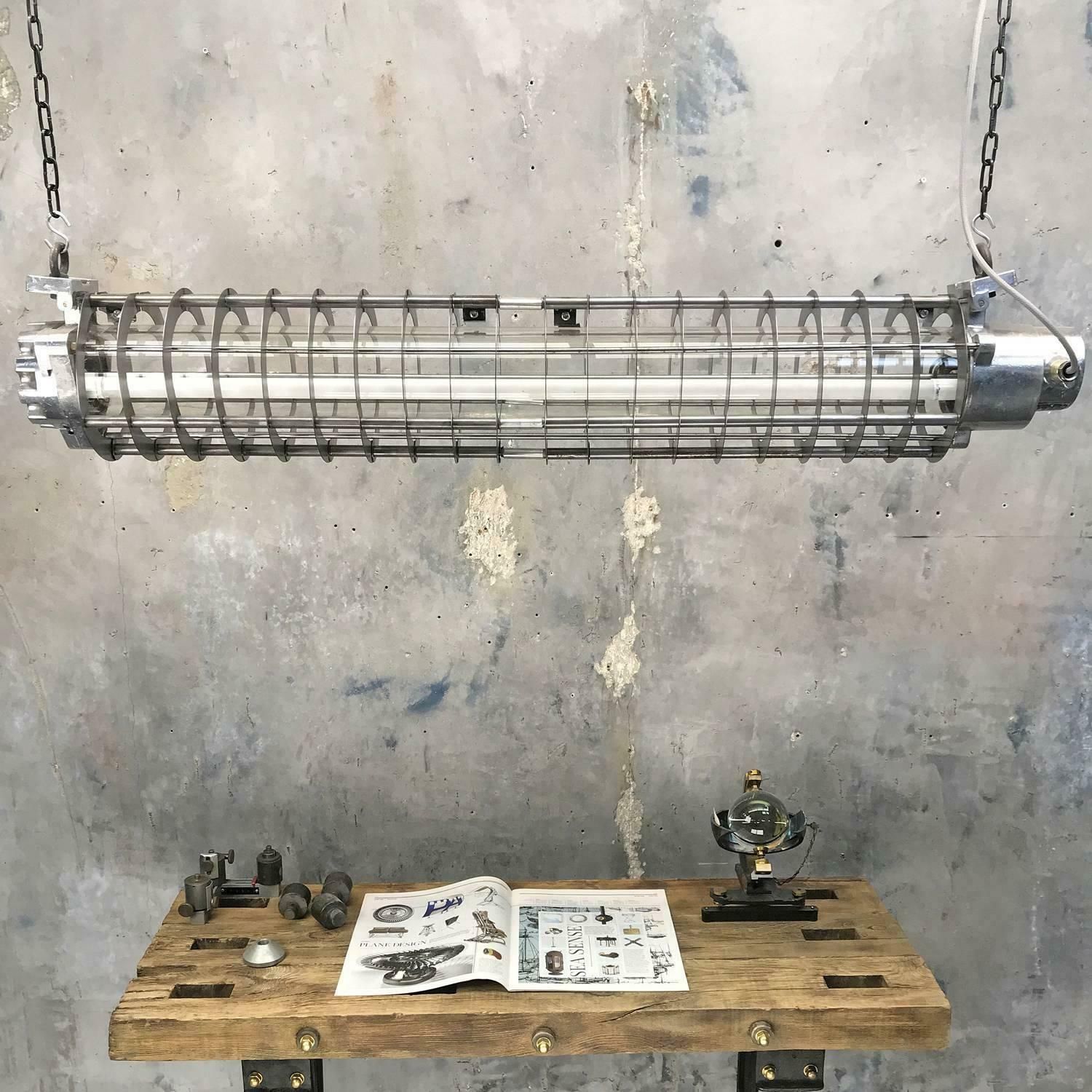 1970s German Cast Metal Explosion Proof Strip Light With Glass And Steel Shade photo Lighting