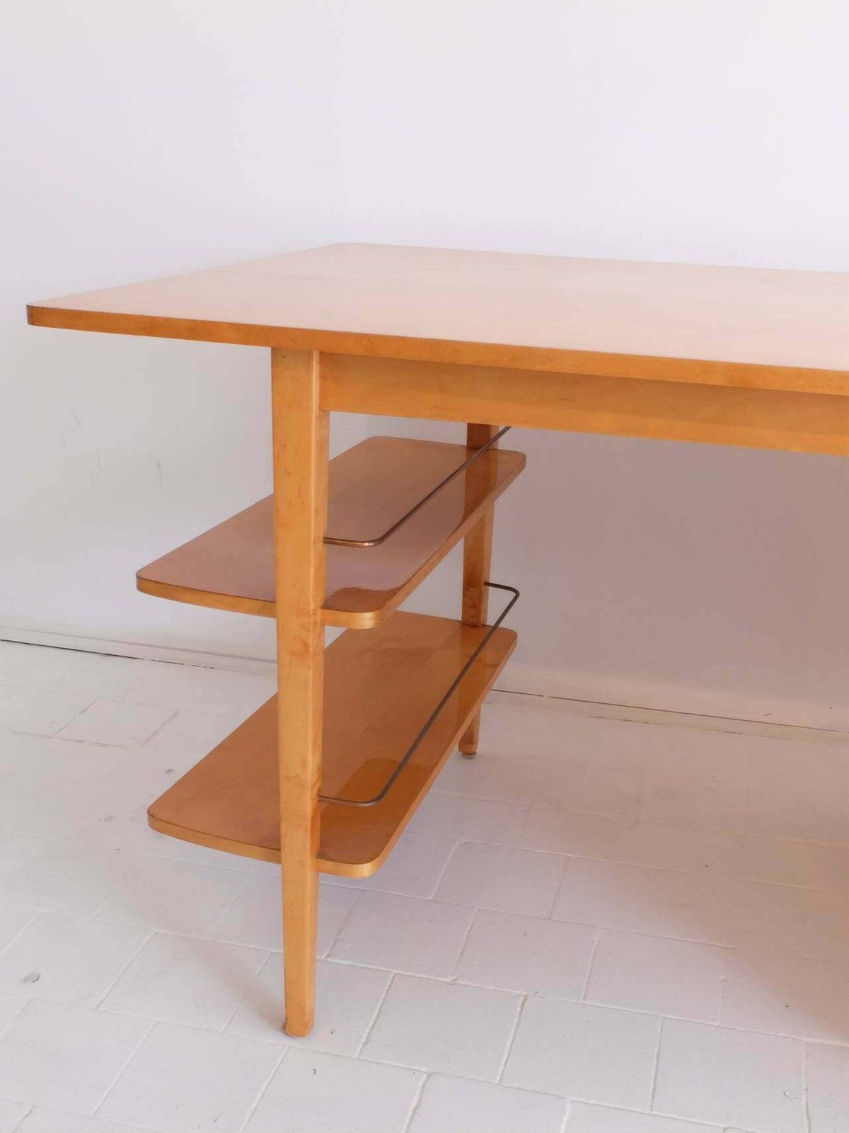 Mid Century Double Sided Executive Birch Desk Imexcotra photo for sale