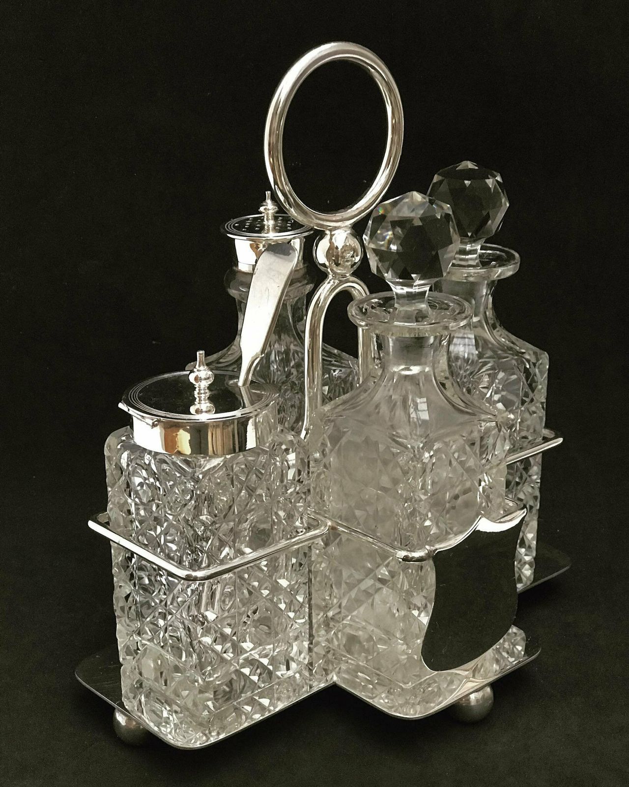 Condiment Cruet Holder Caddy Spice Set Victorian Silver Plated Glass Antique English Tableware Oil Mustard Vinager Luxury Wedding Gift