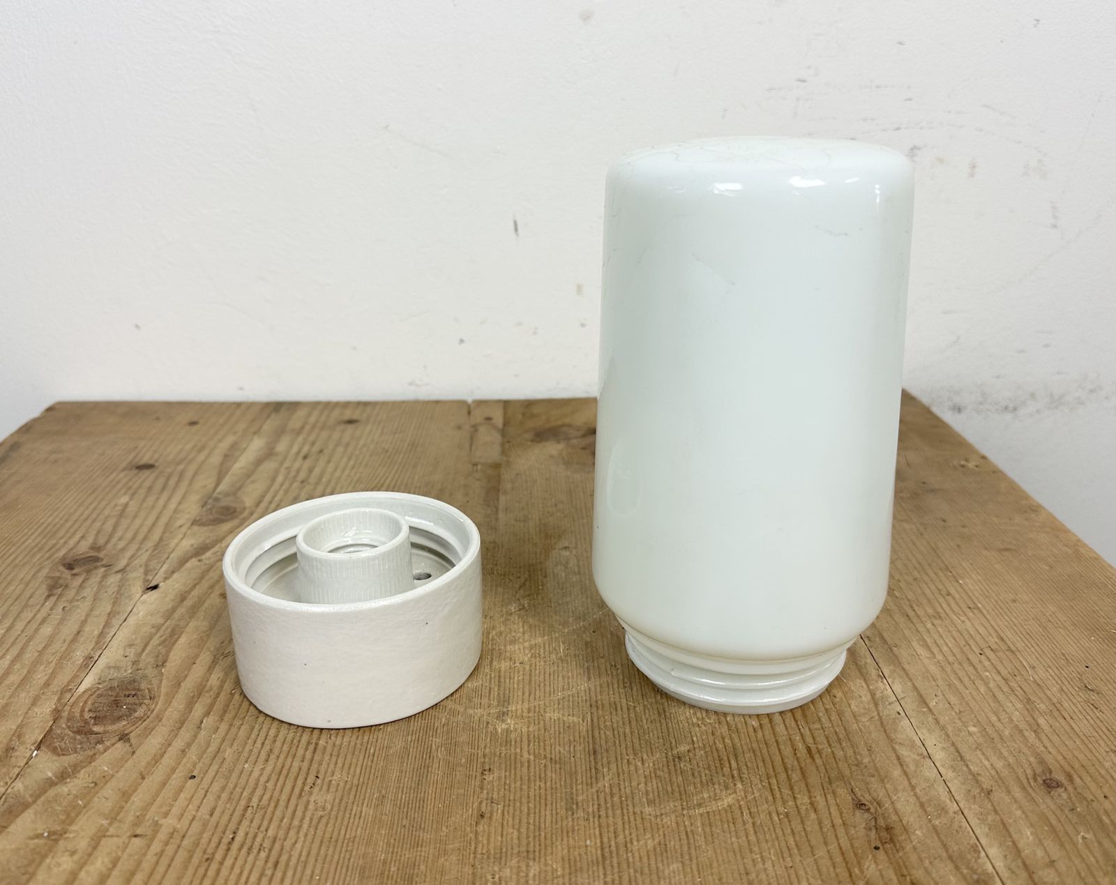 Vintage White Porcelain Ceiling Light With Milk Glass, 1970s, 4x photo for sale