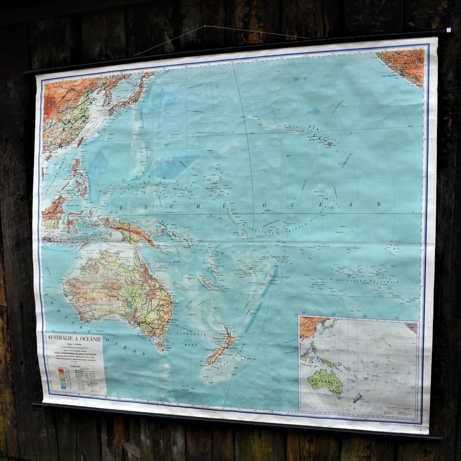 Vintage Oversized Australia Oceania Pacific Linen Backed Map Original Ba photo vintage