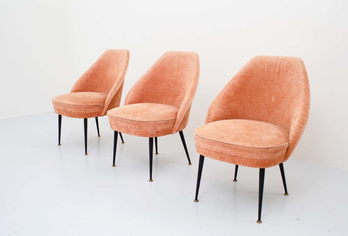 Set Of Three Lounge Chairs In Pink Velvet By Carlo Pagano For Arflex, Italy 1952 photo 6024.0
