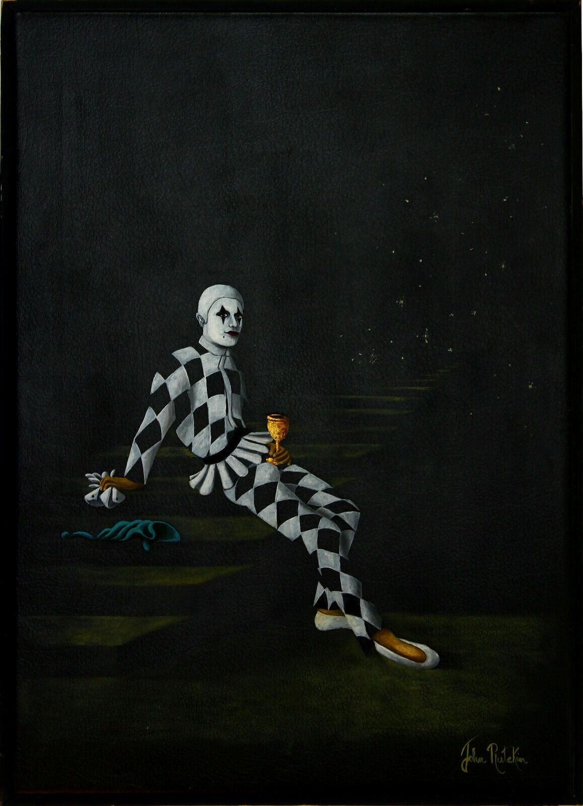 Acrylic On Vinyl By John Ratekin. Pierrot Sitting On A Stairway To Heaven
