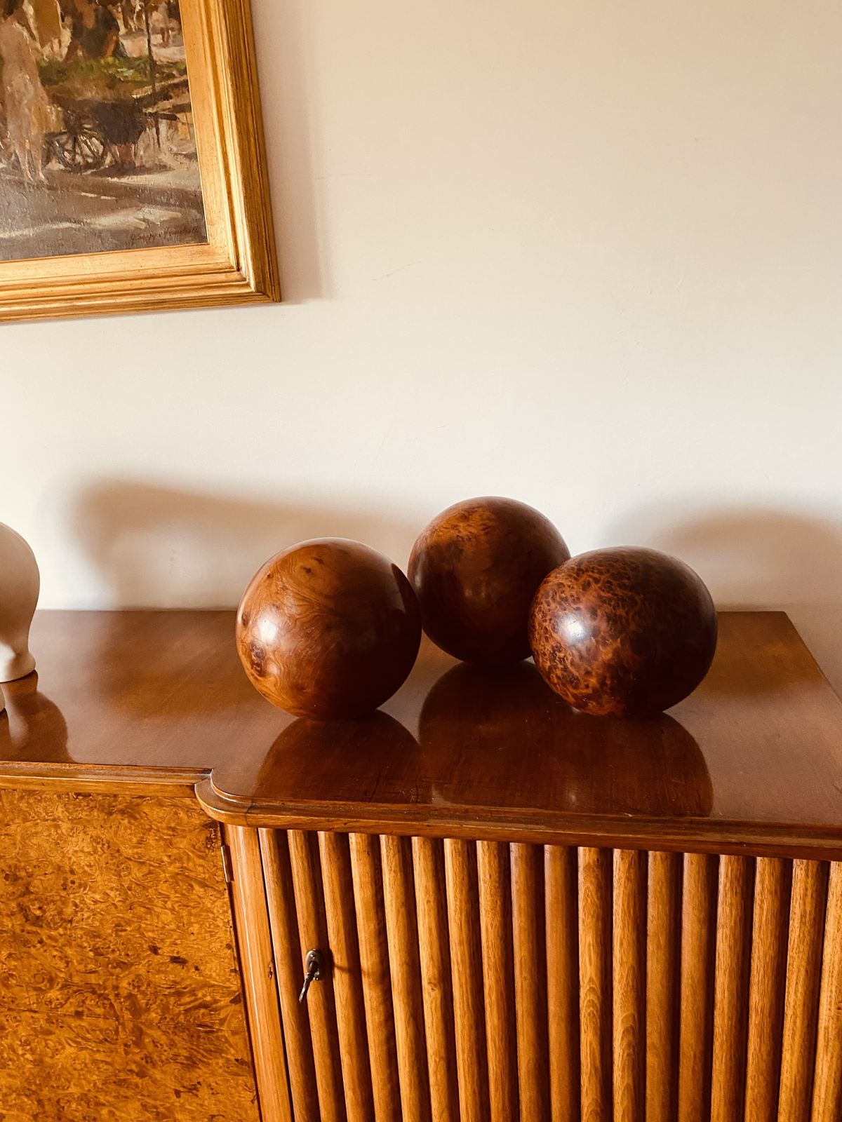 Set Of 3 Wooden Spherical Sculptures, France 1960s photo for sale