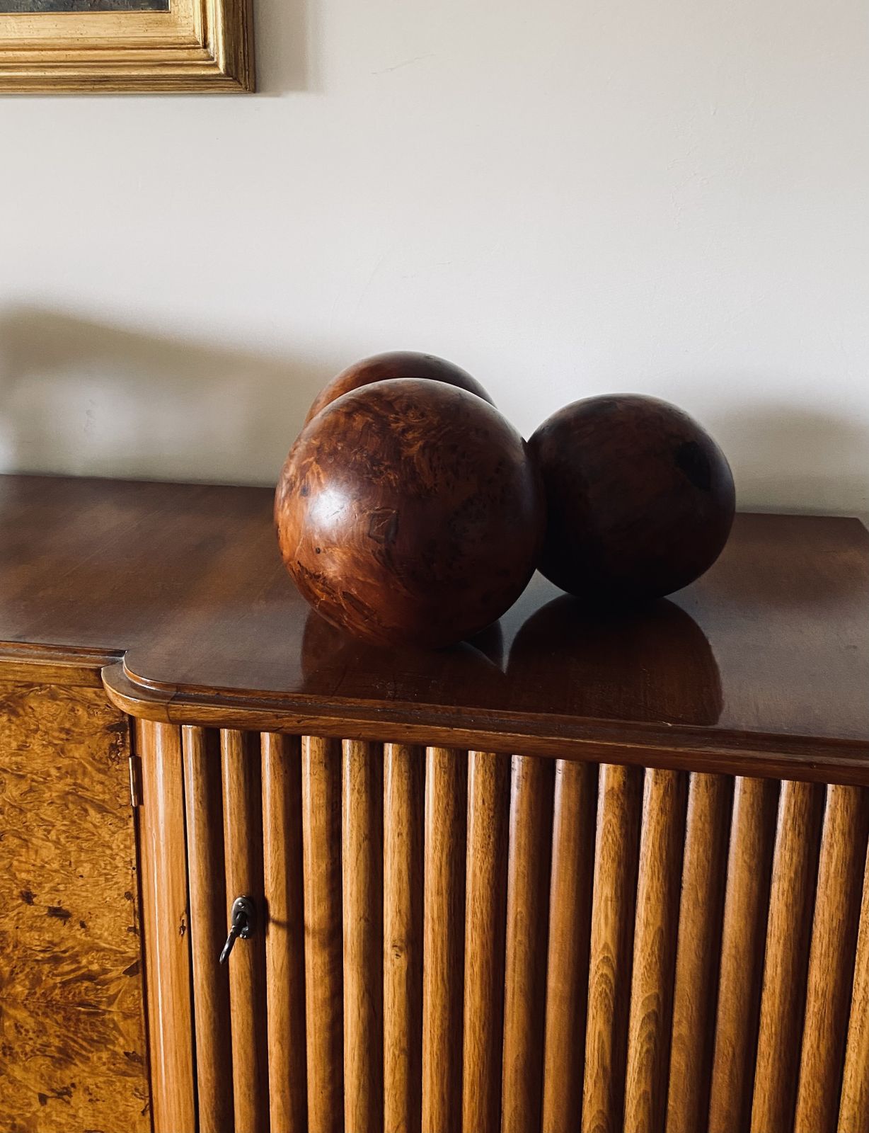 Set Of 3 Wooden Spherical Sculptures, France 1960s photo buy