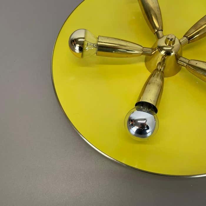 Brass + Yellow Stilnovo Style Theatre Wall Ceiling Light Sconces, Italy, 1950s photo 1277.0
