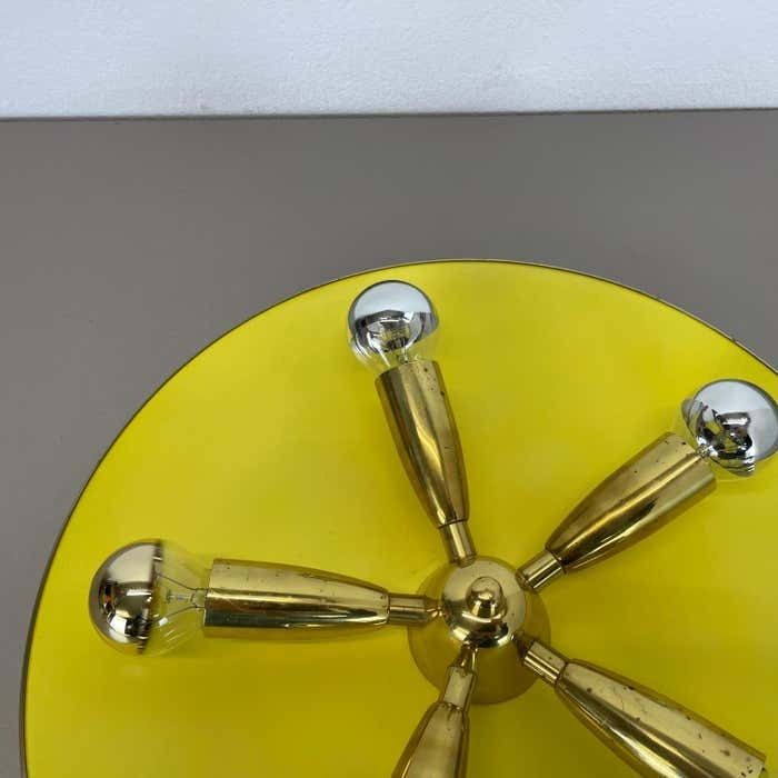Brass + Yellow Stilnovo Style Theatre Wall Ceiling Light Sconces, Italy, 1950s photo buy