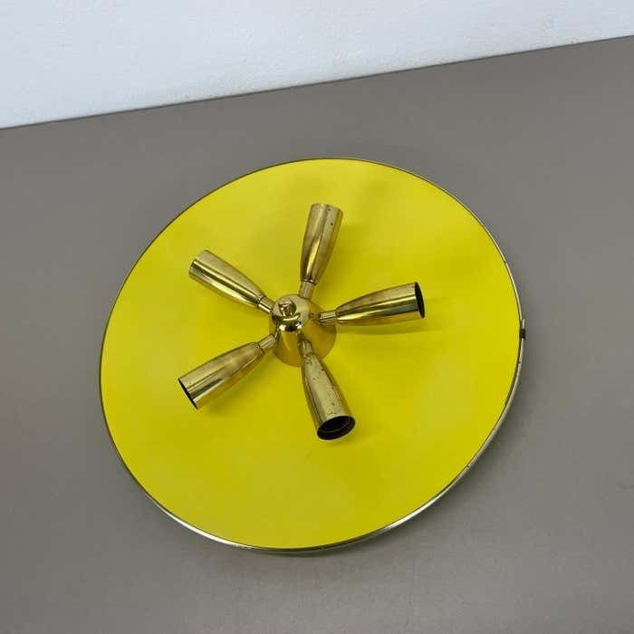 Brass + Yellow Stilnovo Style Theatre Wall Ceiling Light Sconces, Italy, 1950s photo vintage