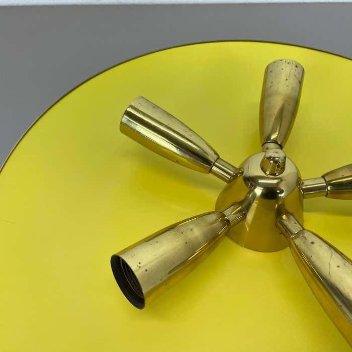photo furniture Brass + Yellow Stilnovo Style Theatre Wall Ceiling Light Sconces, Italy, 1950s