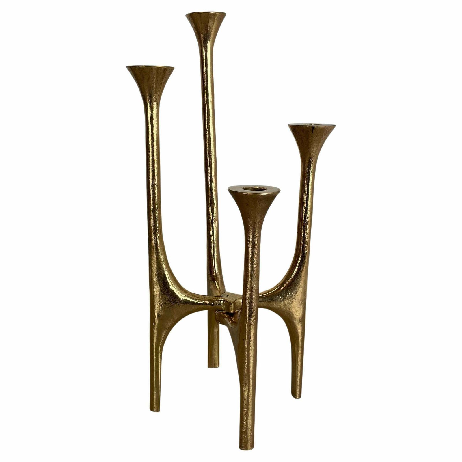 Heavy 7kg Modernist Sculptural 44cm Brutalist Bronze Candleholder, France 1970s
