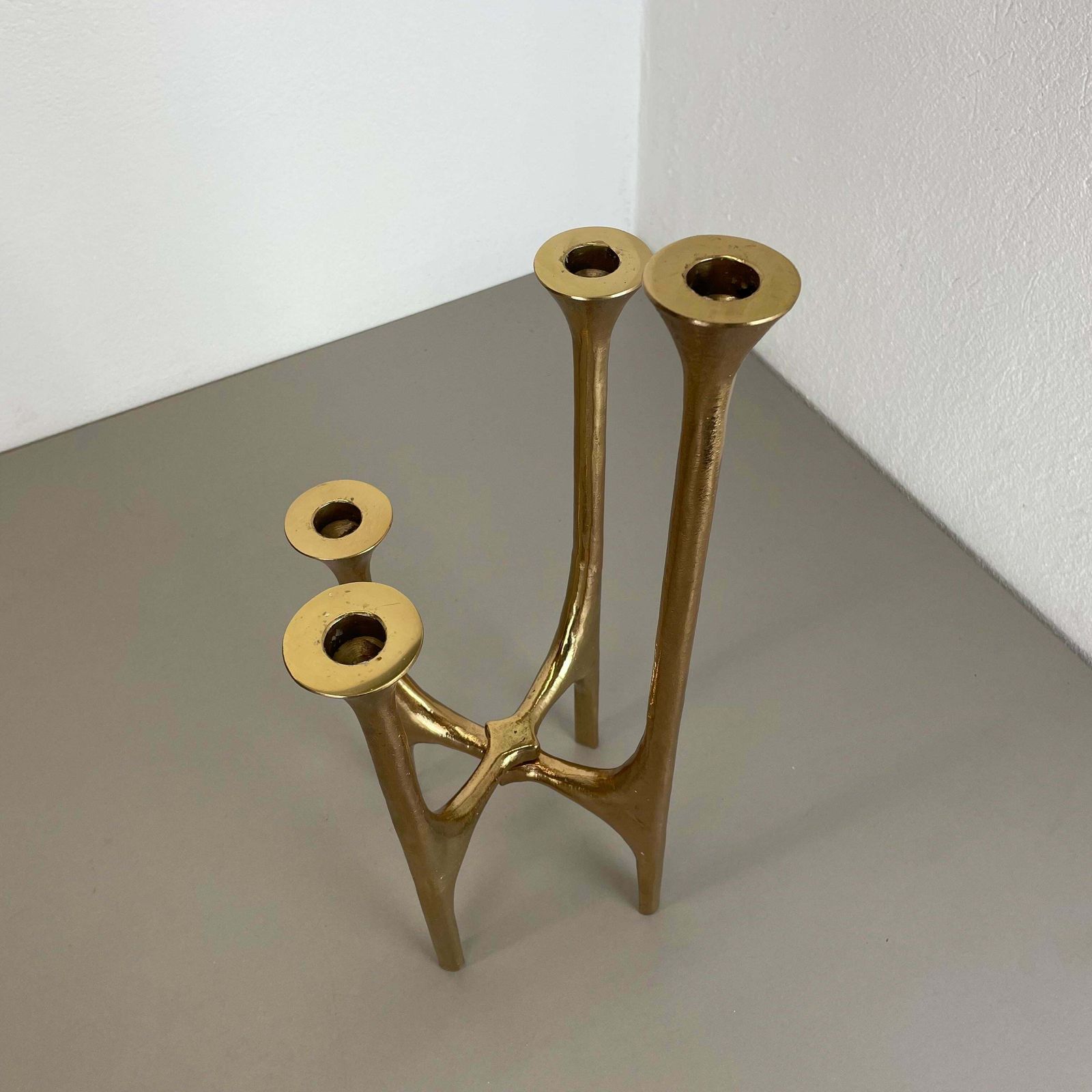 Heavy 7kg Modernist Sculptural 44cm Brutalist Bronze Candleholder, France 1970s photo vintage