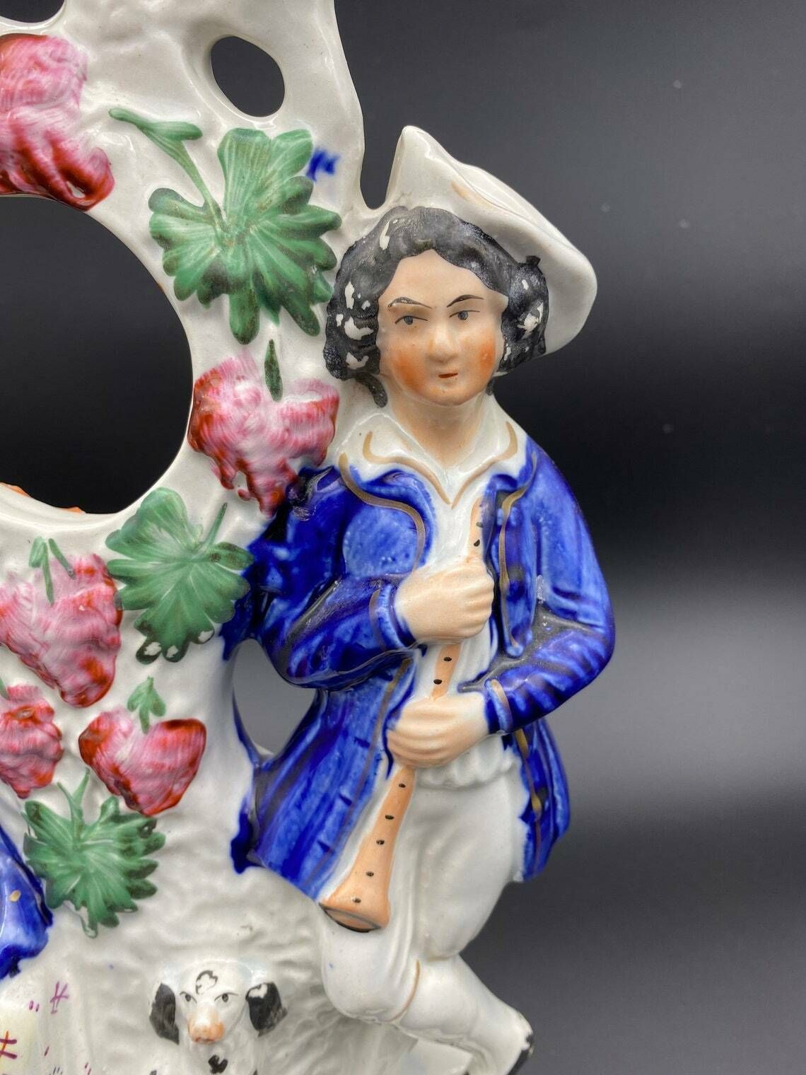 Antique Staffordshire Group Figure Couple Dog And Lamb Victorian Flatback photo for sale