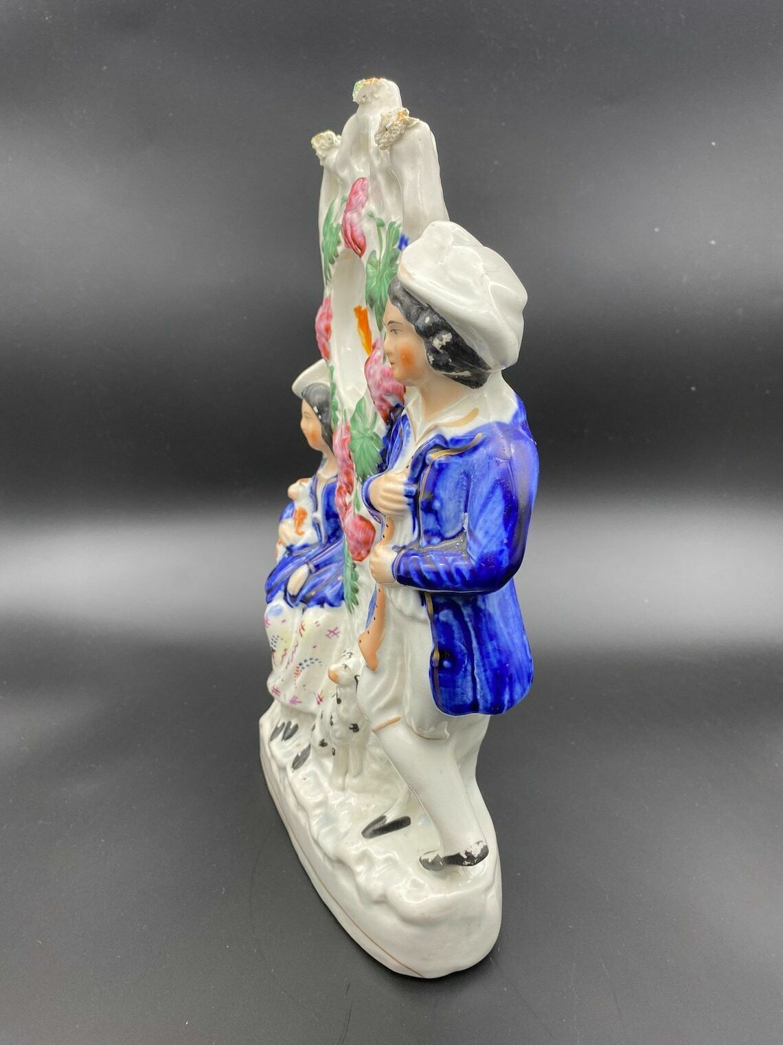 Antique Staffordshire Group Figure Couple Dog And Lamb Victorian Flatback photo buy