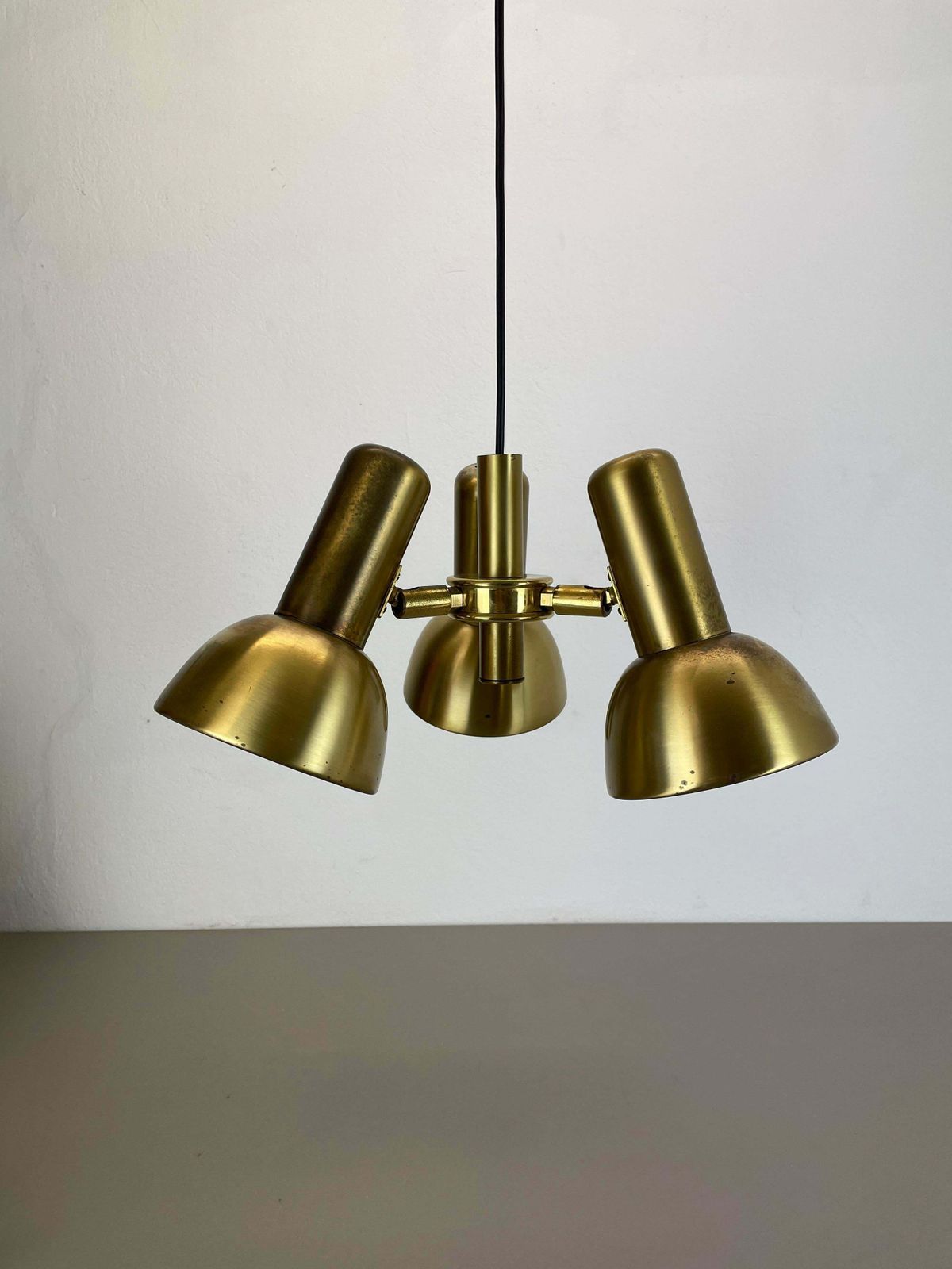 3 Spot Brass Tone Hanging Light Koch And Lowy Style Omi Lighting, Germany 1970 photo furniture