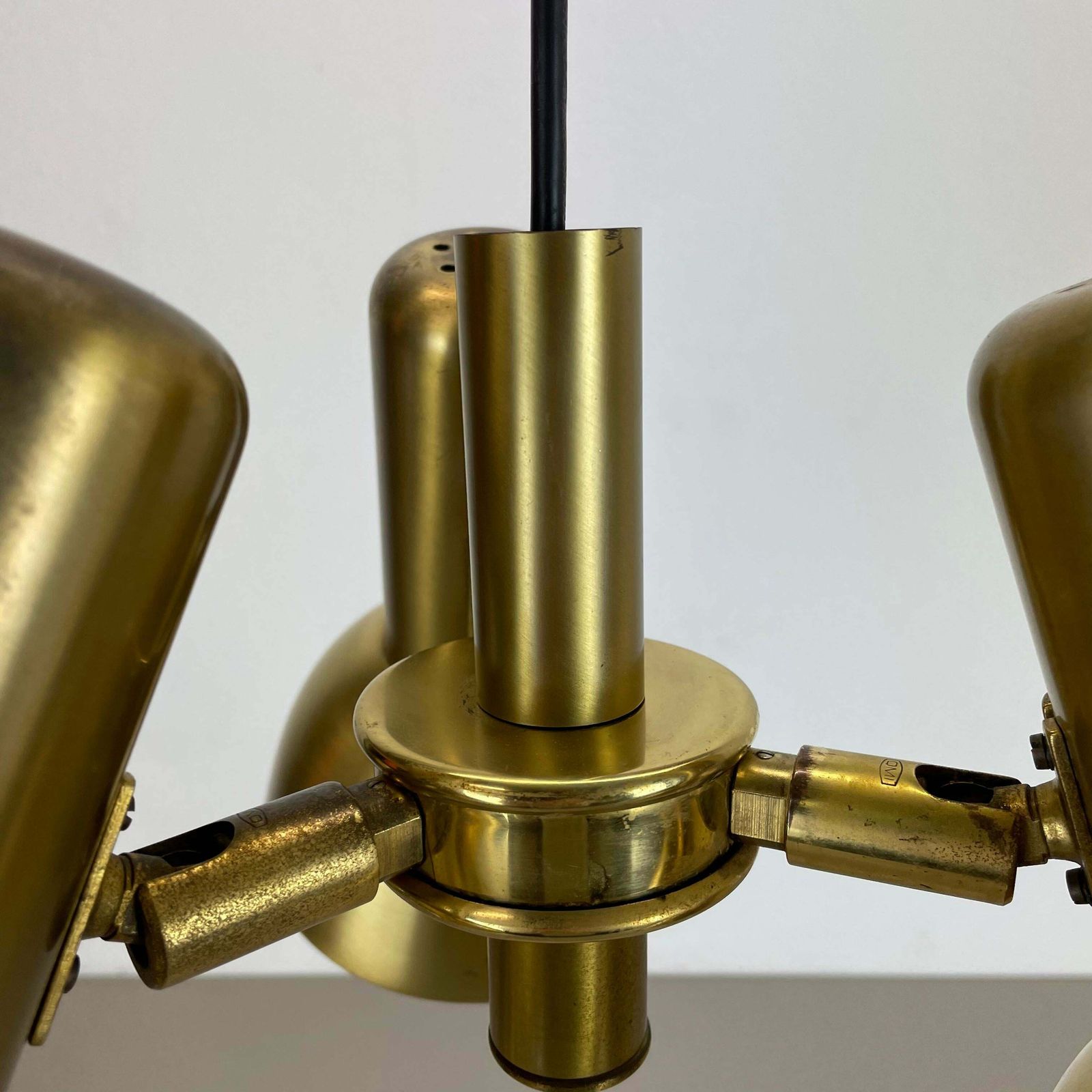 Lighting 3 Spot Brass Tone Hanging Light Koch And Lowy Style Omi Lighting, Germany 1970 photo