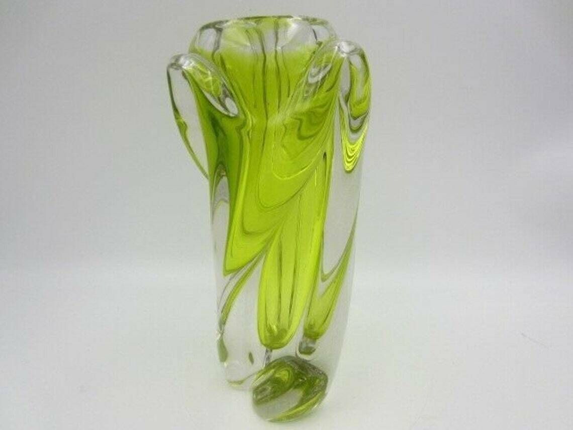 Xl Vintage Acid Lime Sommerso Hand Made Twisted Sculptural Art Glass Vase Czech photo furniture