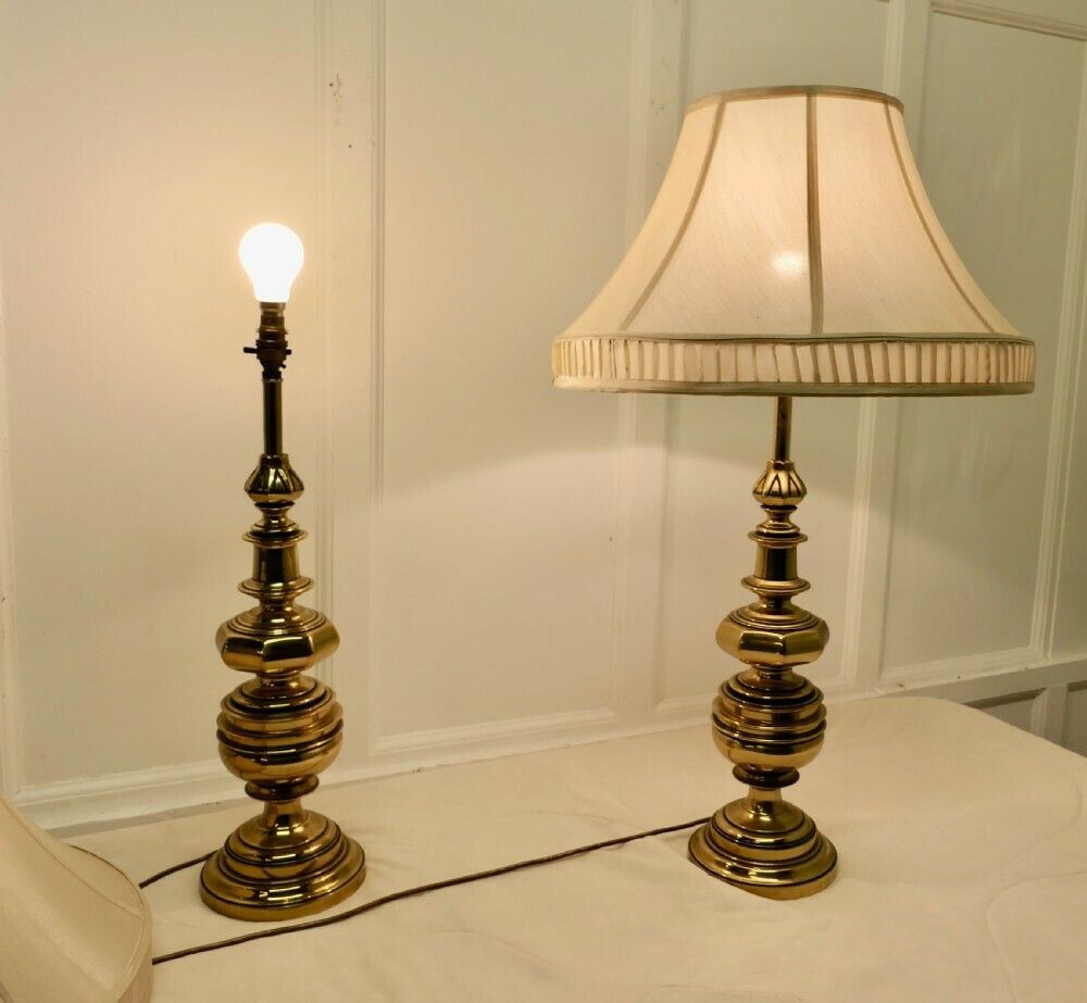 A Pair Of Superb Quality Large Bulbous Brass Table Lamps