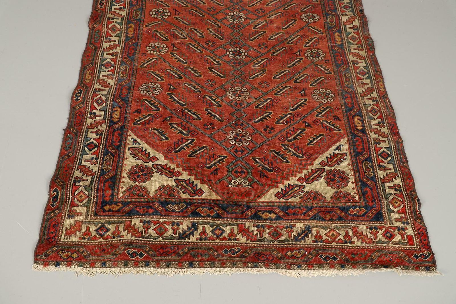 Rare Antique Rug Caucasian Oriental Rug Handmade Carpet Rustic Kurdish Area Rug photo for sale