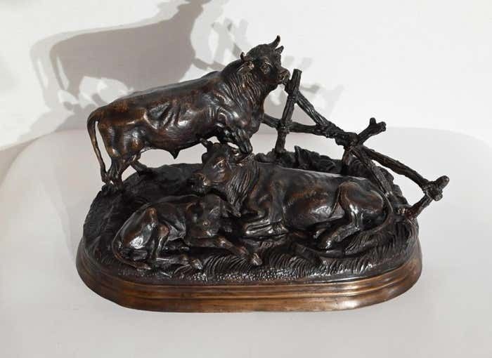 After Jules Moigniez (1835 1894), Bronze Figure Of A Bull, Cow & Calf Home Décor photo furniture