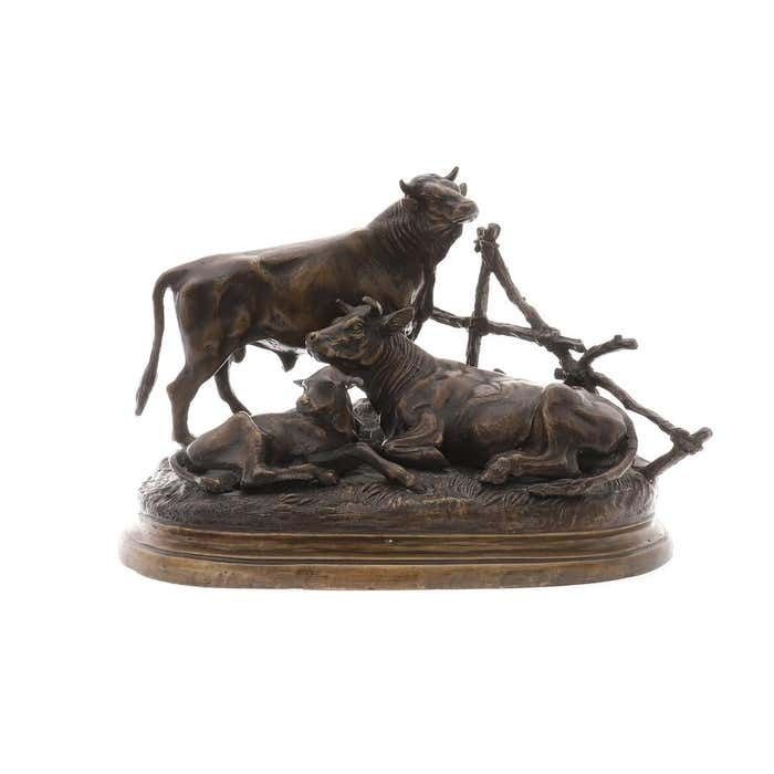 After Jules Moigniez (1835 1894), Bronze Figure Of A Bull, Cow & Calf Home Décor photo 3700.0