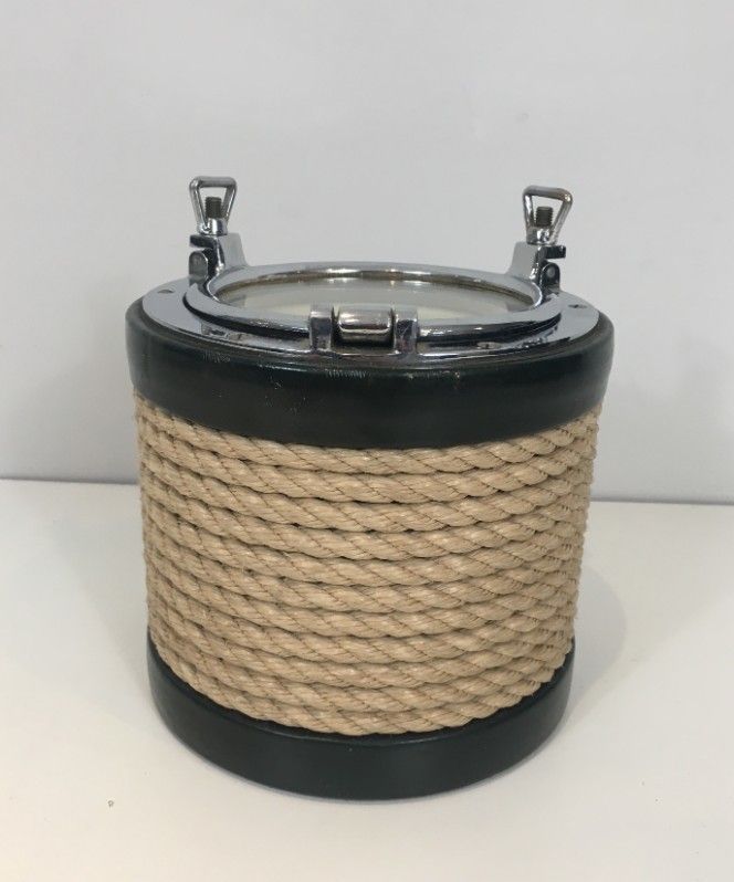 50s 29301: In The Style Of Jacques Adnet. Unusual Chrome, Leather And Rope Ice Bucket photo furniture