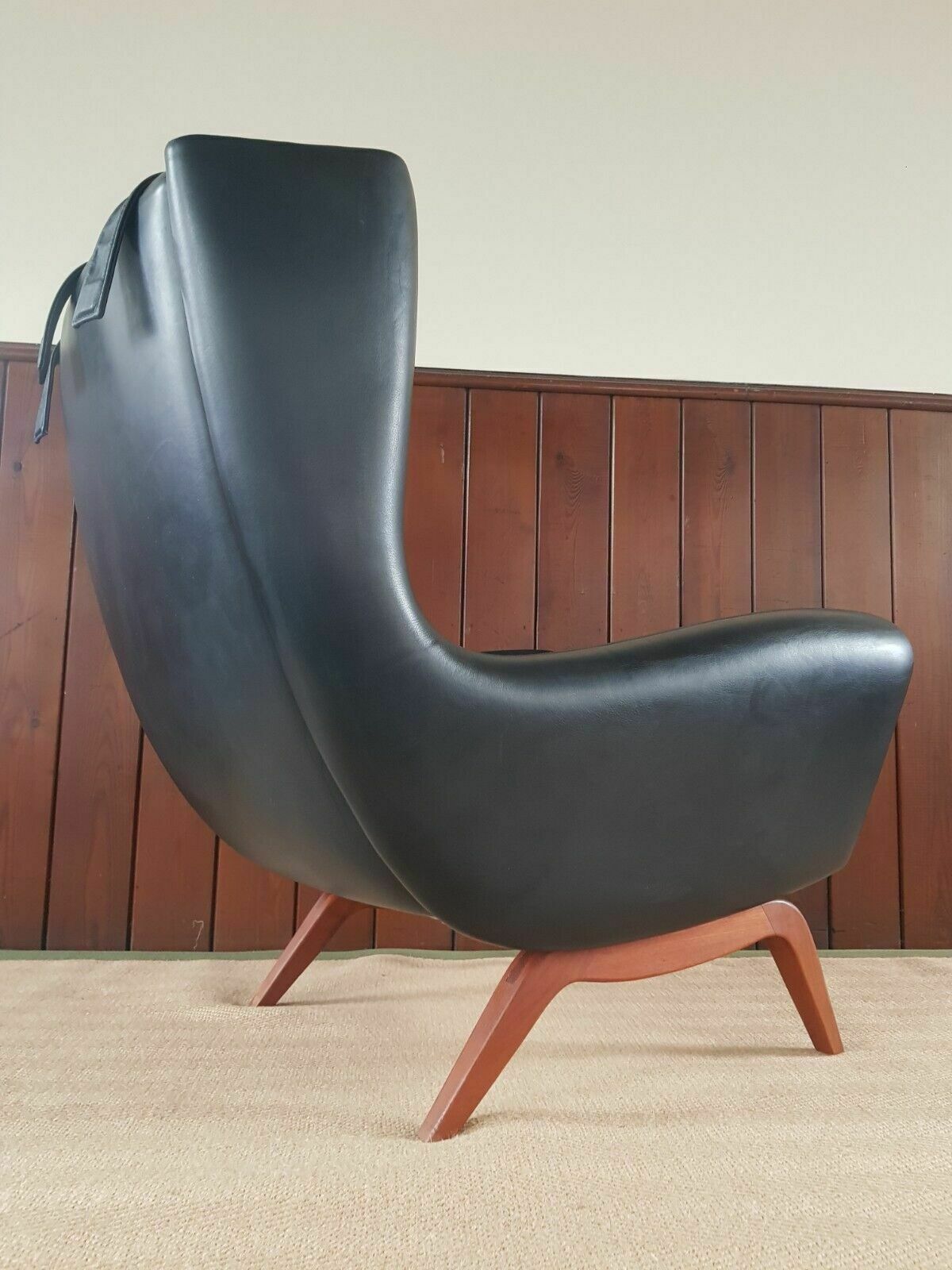 Rare 1950 Illum Wikkelso Leather Wingback Chair ''Model 110'' Teak Mid Century photo buy