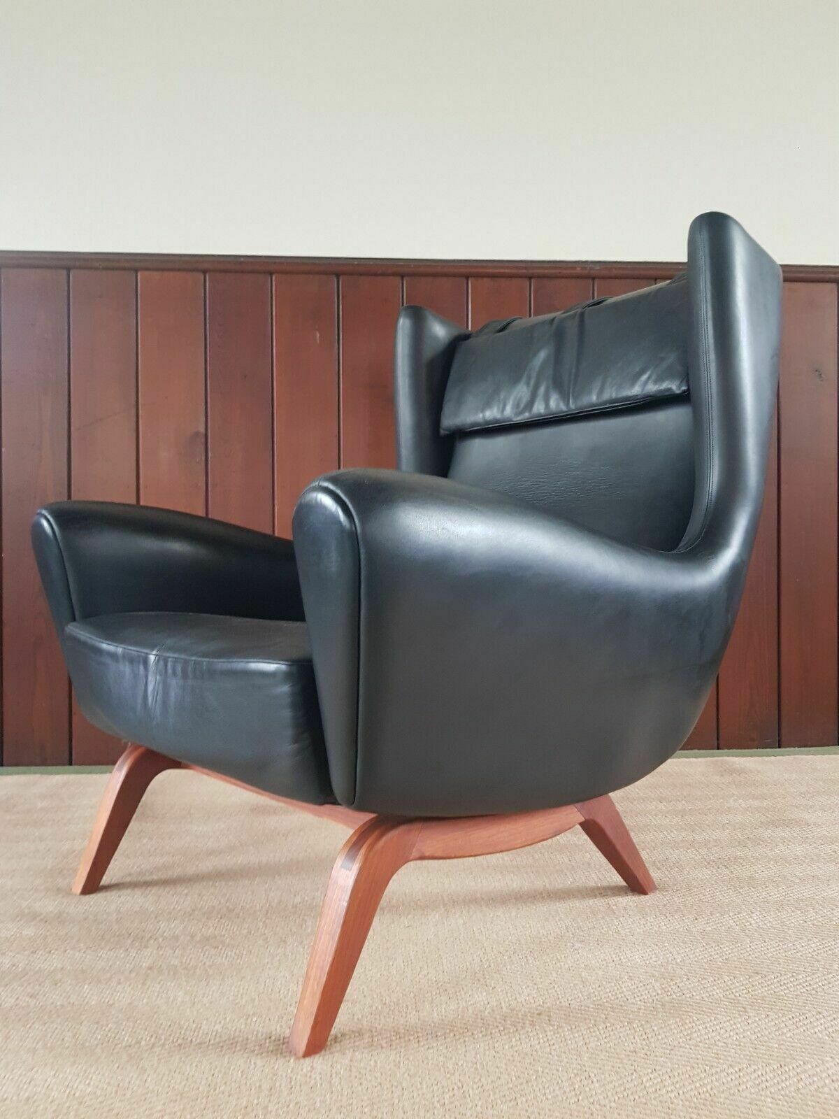 photo furniture Rare 1950 Illum Wikkelso Leather Wingback Chair ''Model 110'' Teak Mid Century