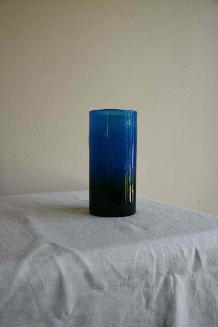 John Orwar Lake Ekenas Sweden Blue & Green Cylinder Glass Vase photo 285.0