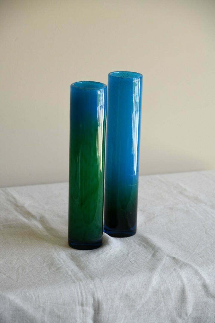 Pair Blue & Green Glass Vase John Orwar Lake Ekenas Sweden photo furniture