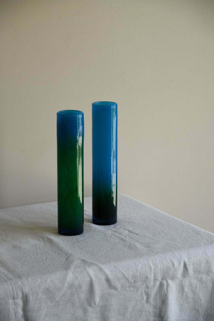 Pair Blue & Green Glass Vase John Orwar Lake Ekenas Sweden photo buy