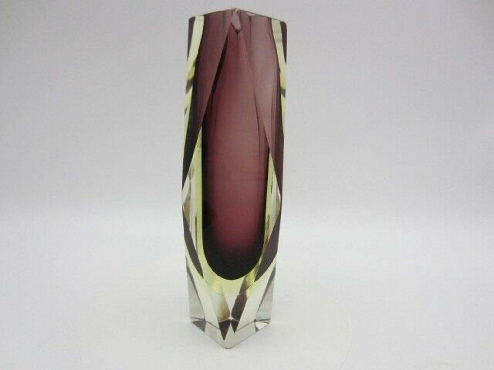 Geometric Purple And Golden Amber Murano Italy Sommerso Symmetric Art Glass Vase photo 133.0
