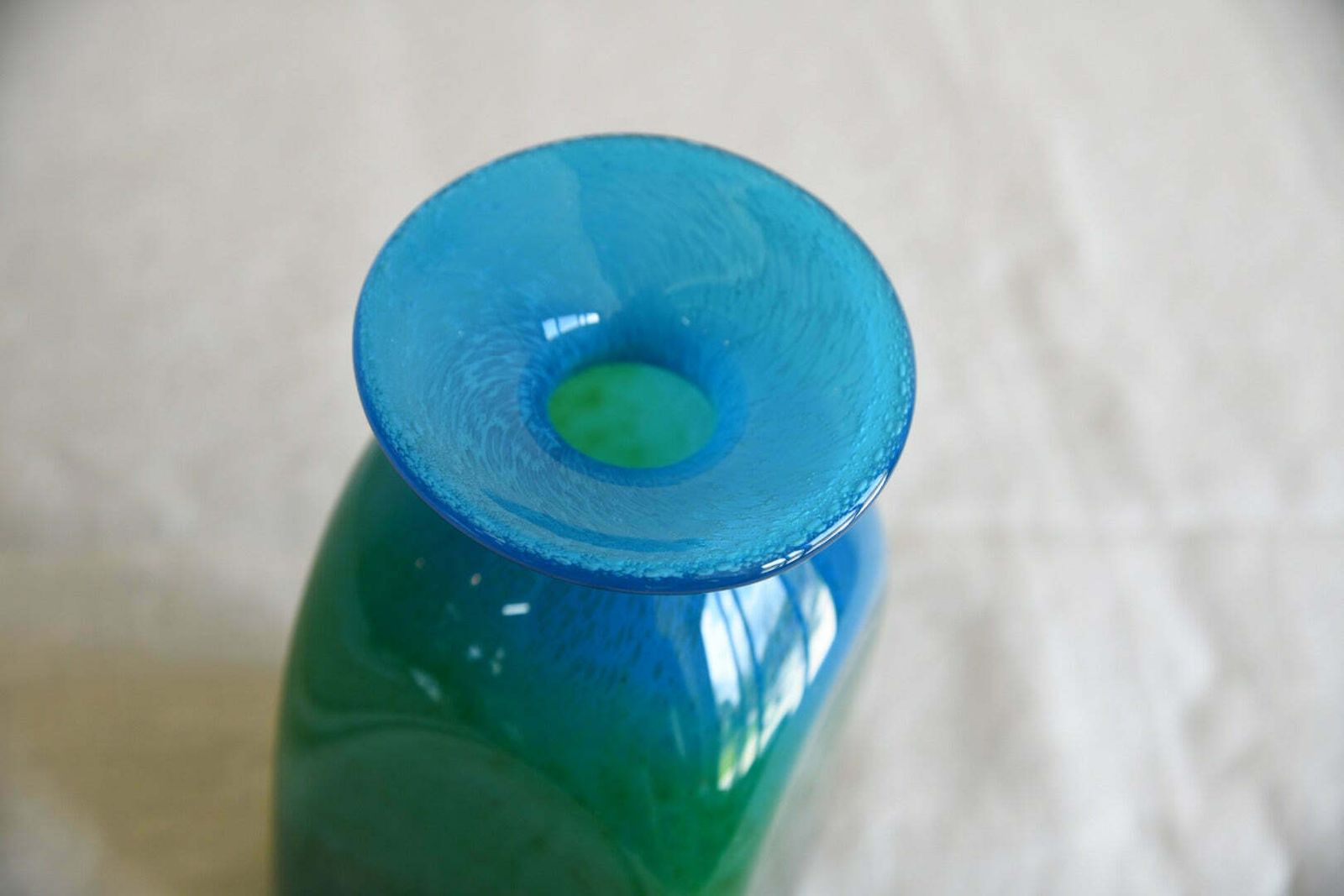 John Orwar Lake Ekenas Sweden Blue & Green Glass Vase photo vintage