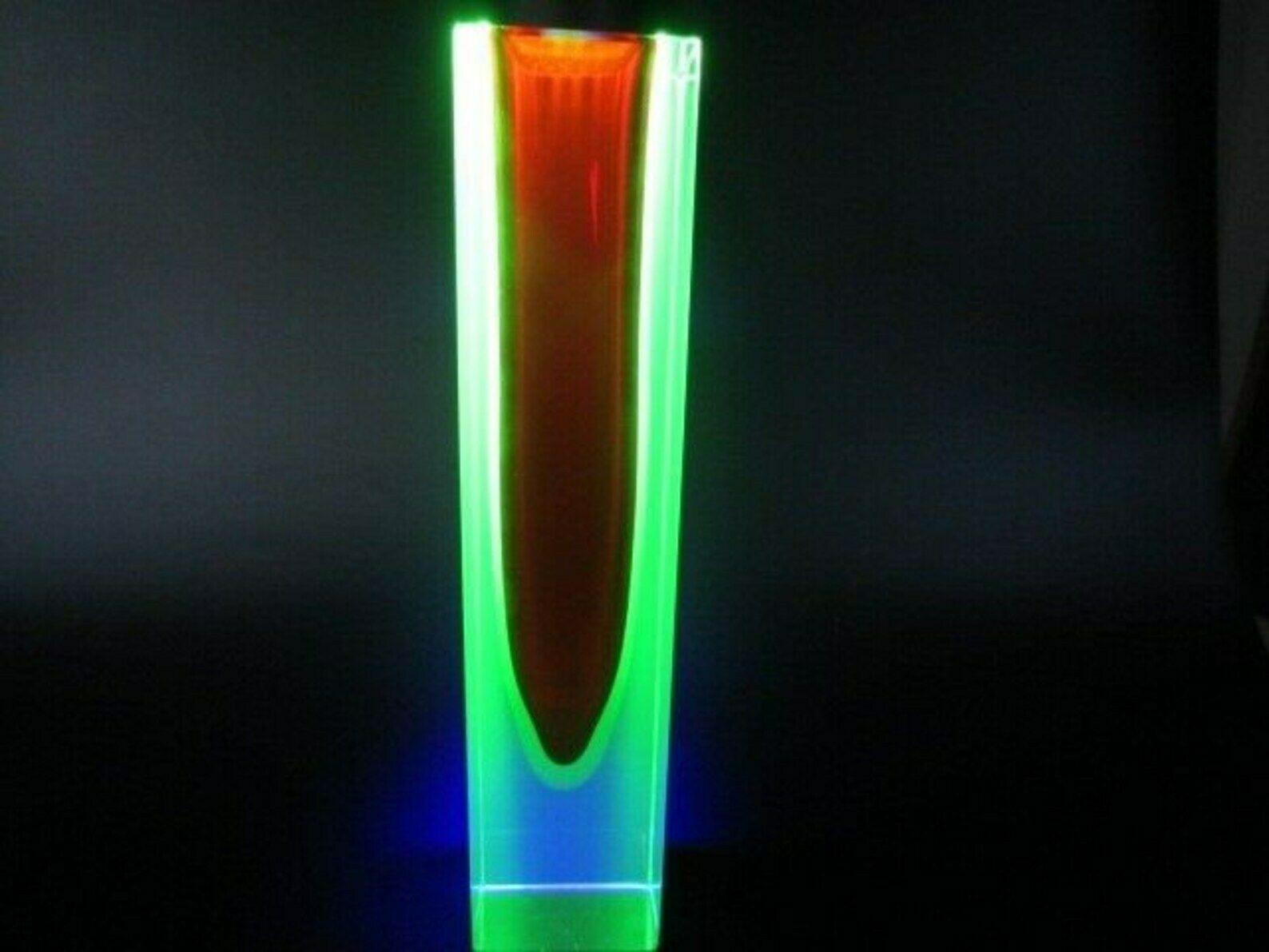 Monumental Vase Red Yellow Glowing Green Block Cut Murano Sommerso Art Glass photo furniture