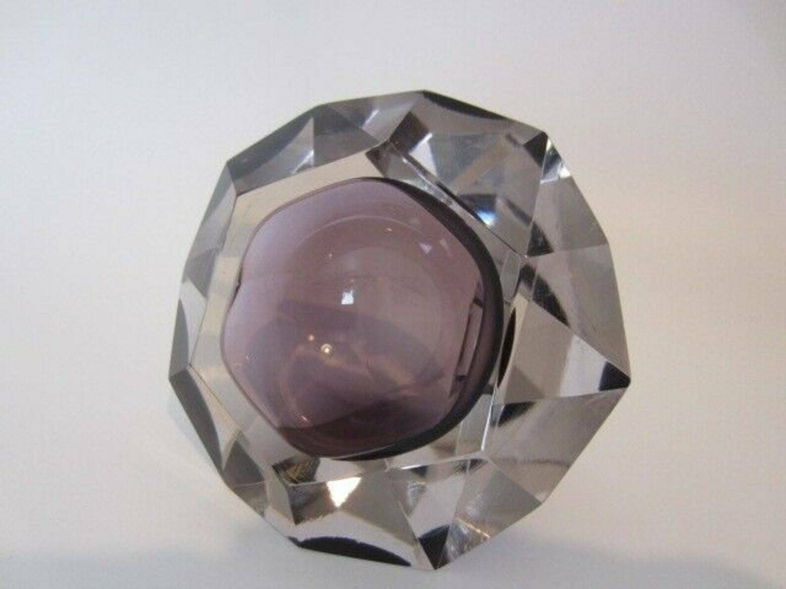 Flavio Poli Hand Made Purple Sommerso Diamond Faceted Murano Glass Bowl photo for sale