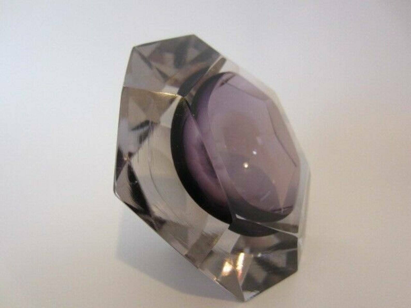 Flavio Poli Hand Made Purple Sommerso Diamond Faceted Murano Glass Bowl photo buy