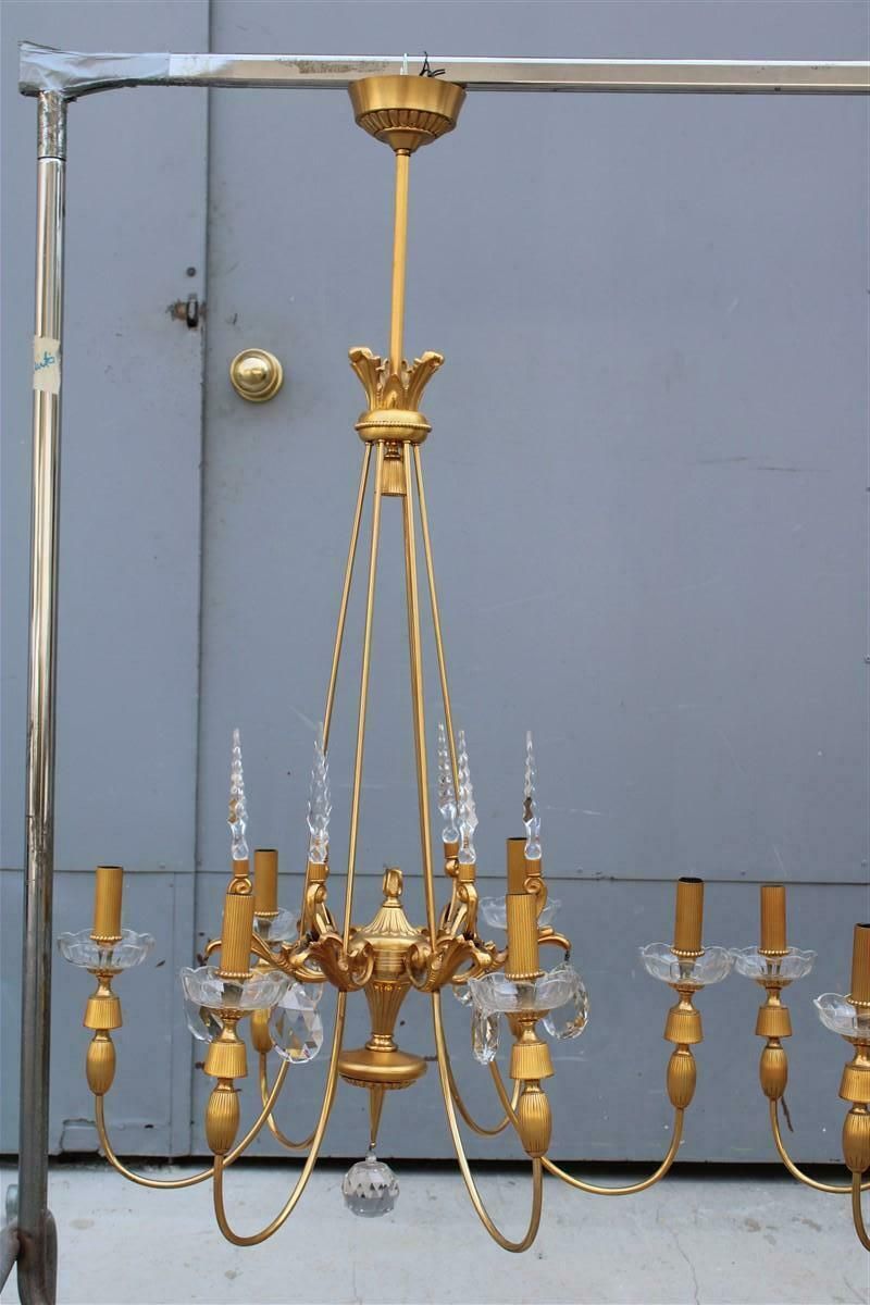 Pair Of Mid Century French Chandeliers In Crystal Maison Jansen 24kt Gold photo for sale