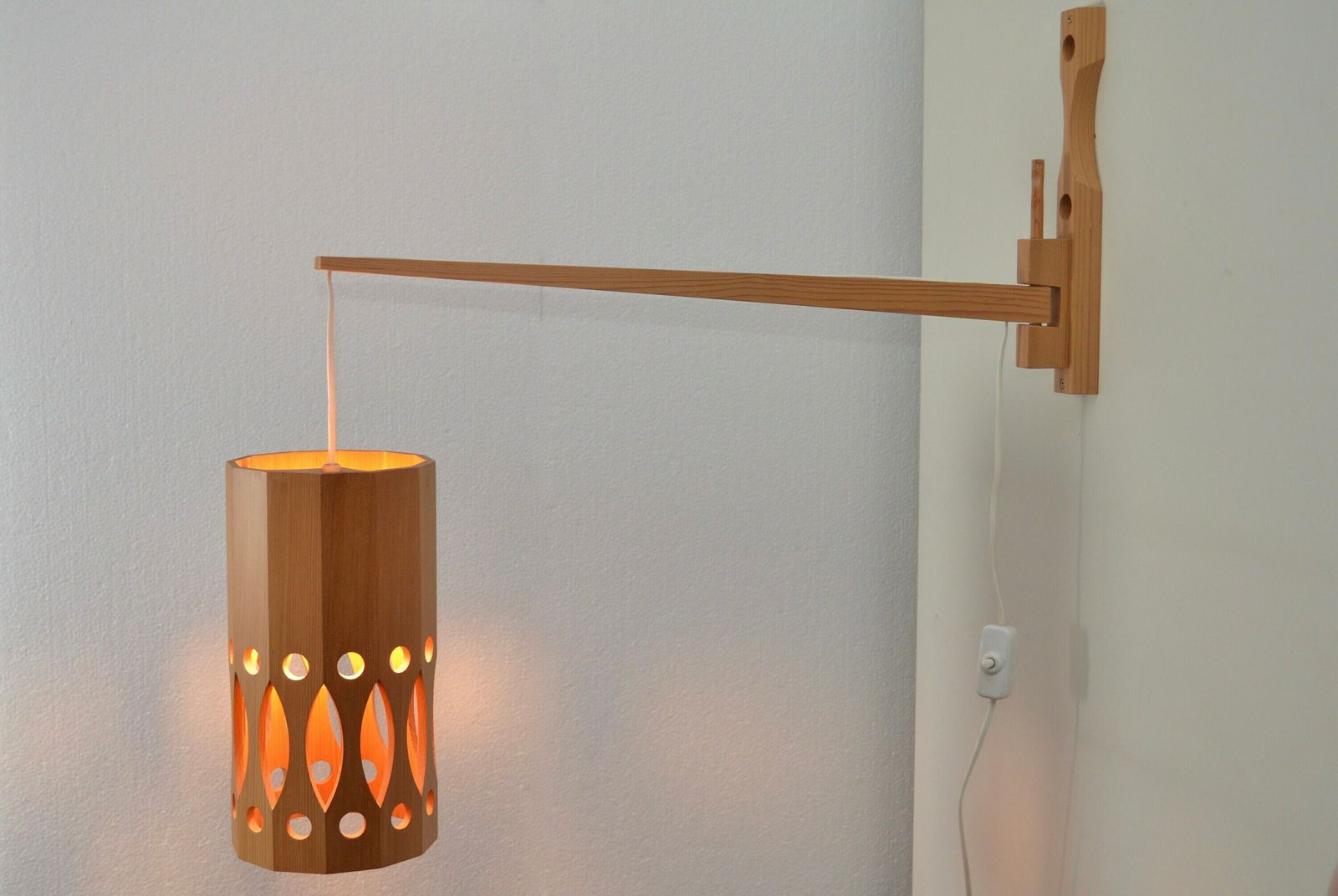 Midcentury Wooden Swivel Wall Lamp By Ab Nordsik , Sweden 1970s