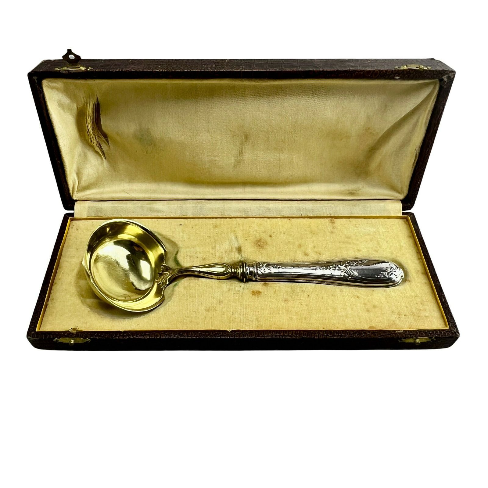 Antique French Silver Handle Sauce Ladle With Vermeil Engraved Bowl   Flatware   Kitchenalia   Dining Room   Silverware