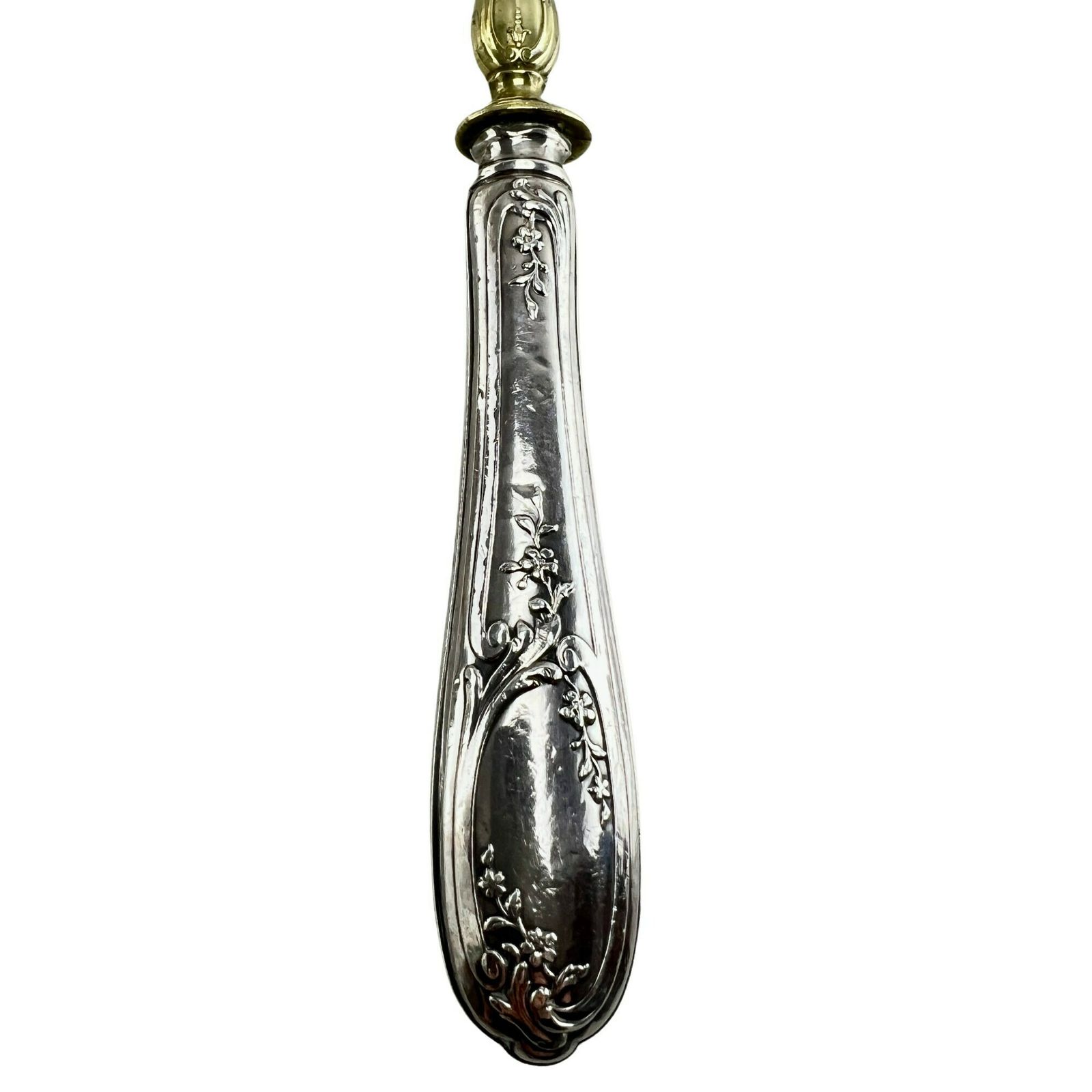Antique French Silver Handle Sauce Ladle With Vermeil Engraved Bowl   Flatware   Kitchenalia   Dining Room   Silverware photo for sale